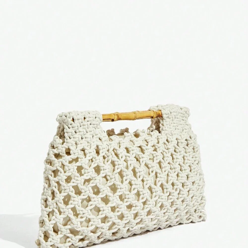Beige Vacation Women's Woven Clutch Bag